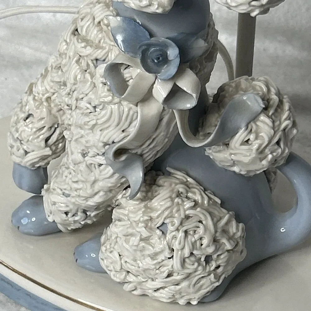 Vintage White Spaghetti Poodle Table Lamp 1950s Ceramic 25